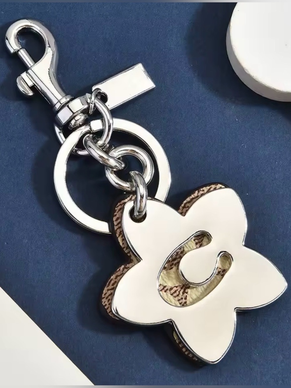 Coach Signature CC Monogram Logo Double Clover Bag Charm Keychain